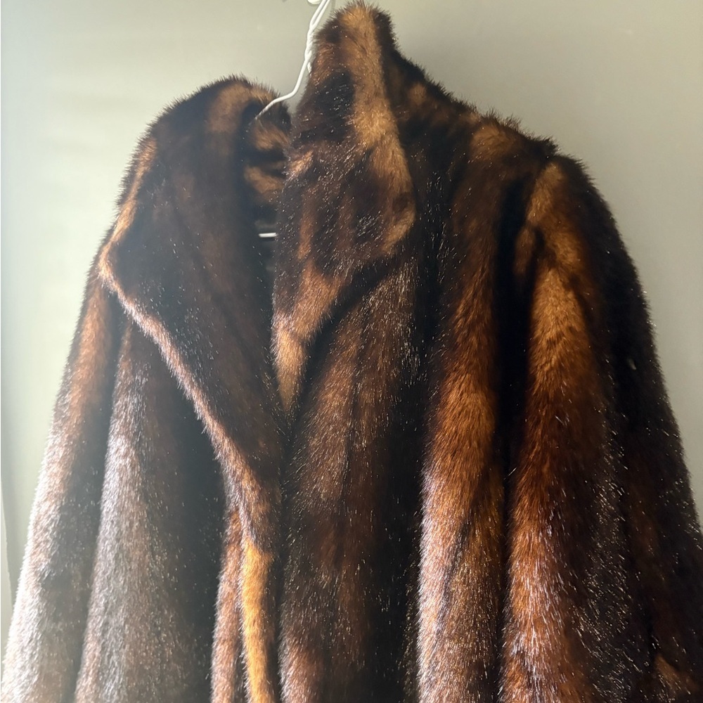 Vintage Faux Fur Coat XL Brown Mink Look Made in USA Olympia Limited Glam Winter - Picture 3 of 10